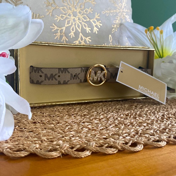 Michael Kors Monogram MK Logo Rhinestone Studded Reversible Belt, L/XL - Picture 1 of 10